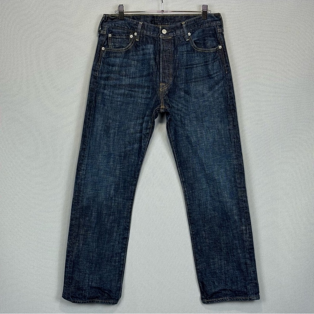 Levis Jeans Men 34x30 Blue 501 Original Fit Straight Button Fly Dark Wash Denim